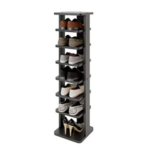 modeazy 7 tiers multi function wooden shoe rack, vertical shoe rack for entryway, shoes storage stand, modern shoe rack organizer, home storage shelf organizer (black, single 11”wx10.5”dx42.5”h)