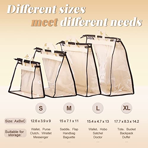 5 PCS Hanging Handbag Storage Organizer Non-Woven Transparent Dust-proof Homewares Purse Wallet Closet Storage Bag with Zipper and Handle (M)