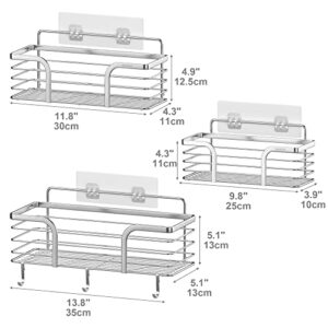 Noyarc 3-Pack Shower Caddy Shelf, Shower Organizer with Hooks, Adhesive Stainless Steel Bathroom Organizers Storage Rack, No Drilling Wall Mounted Shower Shelves for Inside Shower and Kitchen, Silver