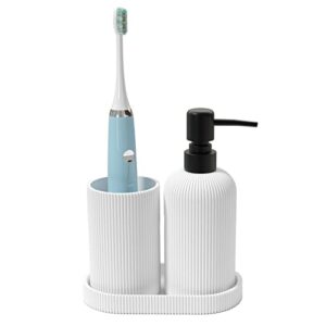 lkkl bathroom accessory set - 3pcs soap dispenser sets boho bathroom decor - toothbrush holder vanity trays bathroom essentials accessories (white)