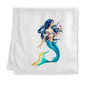 alaza beautiful mermaid towels 100% cotton hand towel for bathroom 16 x 30 inch, absorbent soft & skin-friendly, 1 piece