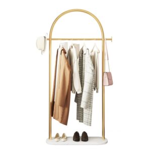 Gold Clothing Rack, Modern Clothes Rack with Marble Base, Heavy-duty Coat Racks Freestanding for Boutiques, Can Hang Jacket Garment, Hat, Scarf, Organize Shoes 31.5” W