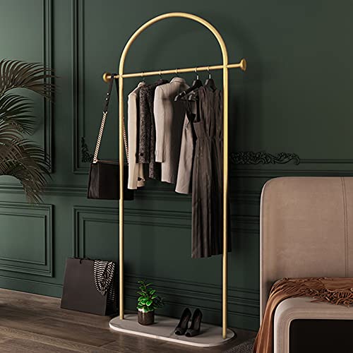 Gold Clothing Rack, Modern Clothes Rack with Marble Base, Heavy-duty Coat Racks Freestanding for Boutiques, Can Hang Jacket Garment, Hat, Scarf, Organize Shoes 31.5” W