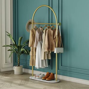 Gold Clothing Rack, Modern Clothes Rack with Marble Base, Heavy-duty Coat Racks Freestanding for Boutiques, Can Hang Jacket Garment, Hat, Scarf, Organize Shoes 31.5” W