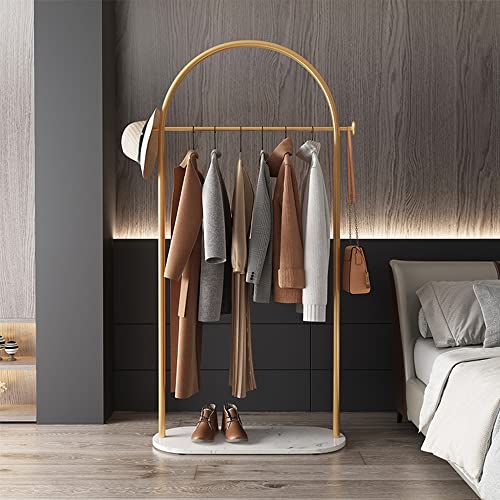 Gold Clothing Rack, Modern Clothes Rack with Marble Base, Heavy-duty Coat Racks Freestanding for Boutiques, Can Hang Jacket Garment, Hat, Scarf, Organize Shoes 31.5” W