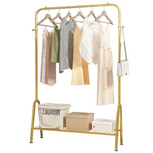 gamnof gold clothes rack metal clothing rack 1 shelf garment rack for storage and organization of clothes, hats and bags and etc