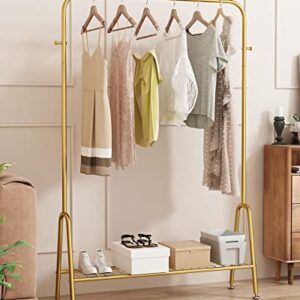 GAMNOF Gold Clothes Rack Metal Clothing Rack 1 Shelf Garment Rack for Storage and Organization of Clothes, Hats and Bags and etc