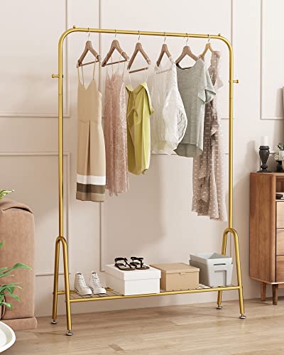 GAMNOF Gold Clothes Rack Metal Clothing Rack 1 Shelf Garment Rack for Storage and Organization of Clothes, Hats and Bags and etc