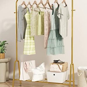 GAMNOF Gold Clothes Rack Metal Clothing Rack 1 Shelf Garment Rack for Storage and Organization of Clothes, Hats and Bags and etc