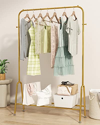 GAMNOF Gold Clothes Rack Metal Clothing Rack 1 Shelf Garment Rack for Storage and Organization of Clothes, Hats and Bags and etc