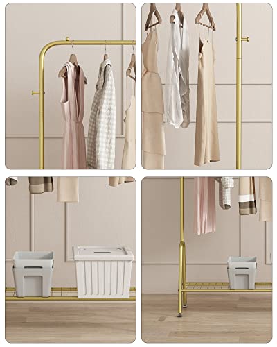 GAMNOF Gold Clothes Rack Metal Clothing Rack 1 Shelf Garment Rack for Storage and Organization of Clothes, Hats and Bags and etc