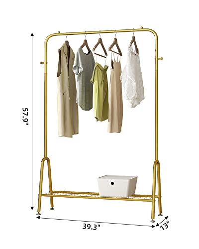 GAMNOF Gold Clothes Rack Metal Clothing Rack 1 Shelf Garment Rack for Storage and Organization of Clothes, Hats and Bags and etc