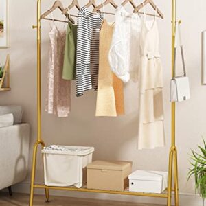 GAMNOF Gold Clothes Rack Metal Clothing Rack 1 Shelf Garment Rack for Storage and Organization of Clothes, Hats and Bags and etc