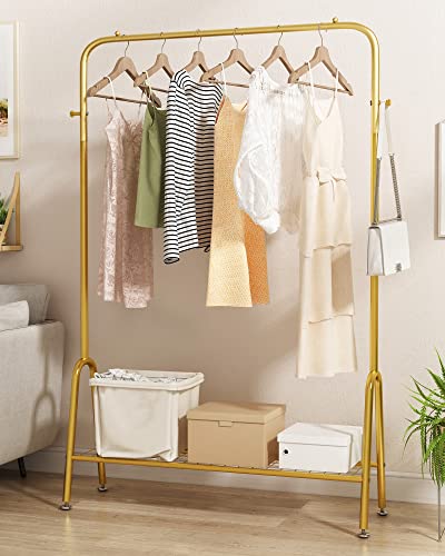 GAMNOF Gold Clothes Rack Metal Clothing Rack 1 Shelf Garment Rack for Storage and Organization of Clothes, Hats and Bags and etc