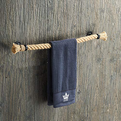 YJ YANJUN Nautical Towel Bar Black Nautical Accessories for Bathroom Nautical Bathroom Decor Rope Towel Racks for Bathroom Wall Mounted