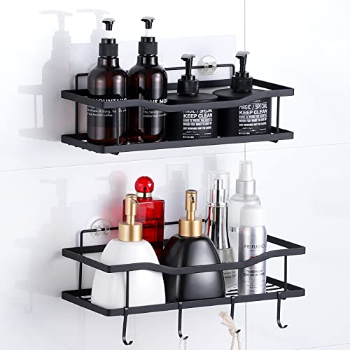 Shower Caddy Black 2-Pack Bathroom,Shower Organizer No Drilling Shower Shelves Wall Adhesive shower shelf for inside Shower Caddies with Hooks,Shower Storage Basket Shampoo Holder Organizer Kitchen