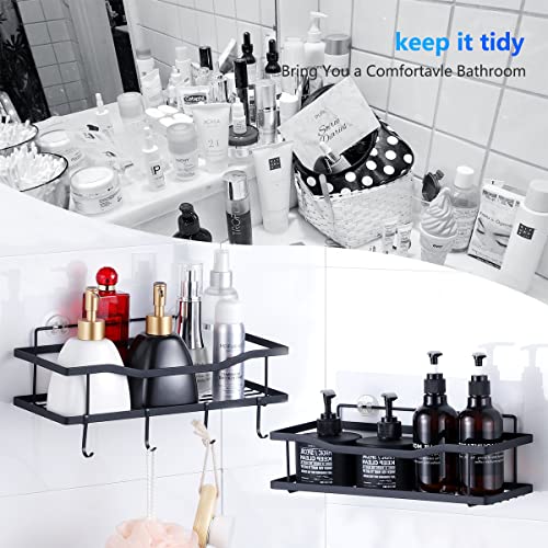 Shower Caddy Black 2-Pack Bathroom,Shower Organizer No Drilling Shower Shelves Wall Adhesive shower shelf for inside Shower Caddies with Hooks,Shower Storage Basket Shampoo Holder Organizer Kitchen