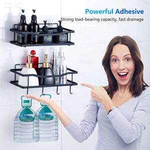 Shower Caddy Black 2-Pack Bathroom,Shower Organizer No Drilling Shower Shelves Wall Adhesive shower shelf for inside Shower Caddies with Hooks,Shower Storage Basket Shampoo Holder Organizer Kitchen