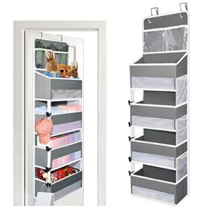 aeeteek 1 pack 5-shelf over door hanging organizer houseware storage bag wall mount containers with mesh pockets large capacity shelves drawers for bedroom closet kitchen (light grey)
