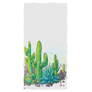 Pfrewn Watercolor Flowers Cactus Hand Towels 16x30 in, Succulents Tropiacol Flowers Thin Bathroom Towel, Ultra Soft Highly Absorbent Small Bath Towel Bathroom Decor