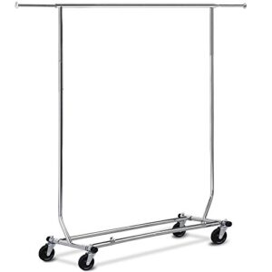 yaheetech heavy duty adjustable commercial grade garment rack rolling chrome clothes rack hanging rack with wheels retail display rack, silver