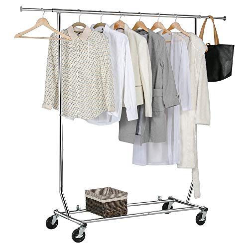 Yaheetech Heavy Duty Adjustable Commercial Grade Garment Rack Rolling Chrome Clothes Rack Hanging Rack with Wheels Retail Display Rack, Silver