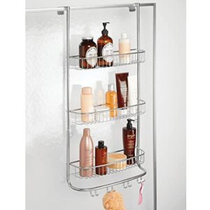 mDesign Metal Shower Door Hanger Caddy Basket, Bathroom Wall Hanging Organizer Shelf, Built-In Hook, 3 Tier Shelves for Shower Stalls, Holds Shampoo and Body Wash, Extra Large, Omni Collection, Chrome