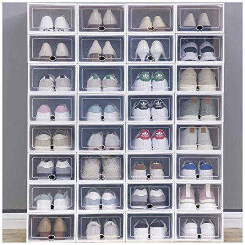 RBtoday Shoe Storage Boxes 24 Pack Clear Plastic Stackable -White - Practical Shoes Racks Organizers Shoe Storage Organizer Cabinet