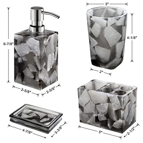 AIMONE Bathroom Accessories Set - 4 Pcs Black Marble Bathroom Sets - Includes Soap Dispenser, Toothbrush Holder, Tumblers & Soap Dish- Housewarming Gift - Bathroom Vanity Countertop Organizer