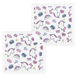 kigai 100% cotton wash cloths set of 4 packs - interesting unicorns extra absorbent kitchen dish cloths - 12 x 12 inches reusable soft feel towels for face