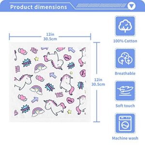 Kigai 100% Cotton Wash Cloths Set of 4 Packs - Interesting Unicorns Extra Absorbent Kitchen Dish Cloths - 12 x 12 Inches Reusable Soft Feel Towels for Face