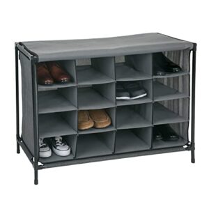 simplify 16 pair shoe rack with cover | stackable | storage & organization | closet | bedroom | entryway | grey