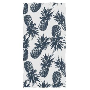 pineapple hand towels 16x30 in, pineapples tropical fruit print thin bathroom towel, ultra soft highly absorbent small bath towel bathroom decor