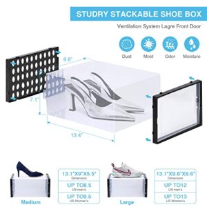Suptsifira Shoe Storage Box,18 Packs Shoe Boxes Clear Plastic Stackable, Space Saving Collapsible Shoes Sneaker Container Storage Box, Shoe Boxes with Lids for Closet, Storage and Display (Black) (18 pack) (19 pack)