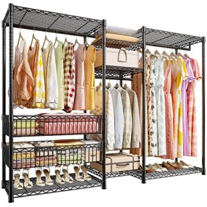 raybee 77" h clothes rack heavy duty clothing racks for hanging clothes with basket drawers load 850 lbs 75" wide large clothes rack with shelves adjustable wire garment rack free standing closet