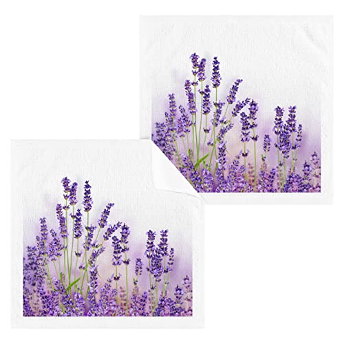 MAOBLYR Lavender Flowers Pure Cotton Washcloths 2 Pack,Soft Fingertip Towel Absorbent Hand Towels Face Towels for Bathroom,Hotel,Gym and Spa