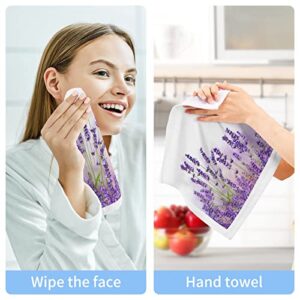 MAOBLYR Lavender Flowers Pure Cotton Washcloths 2 Pack,Soft Fingertip Towel Absorbent Hand Towels Face Towels for Bathroom,Hotel,Gym and Spa