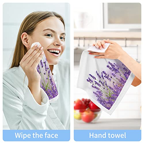 MAOBLYR Lavender Flowers Pure Cotton Washcloths 2 Pack,Soft Fingertip Towel Absorbent Hand Towels Face Towels for Bathroom,Hotel,Gym and Spa