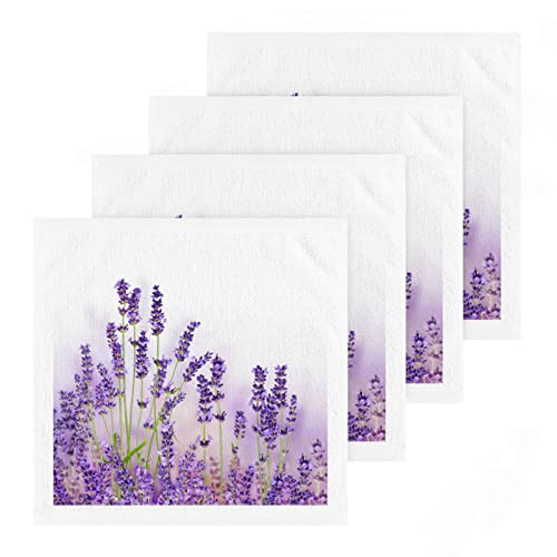 MAOBLYR Lavender Flowers Pure Cotton Washcloths 2 Pack,Soft Fingertip Towel Absorbent Hand Towels Face Towels for Bathroom,Hotel,Gym and Spa