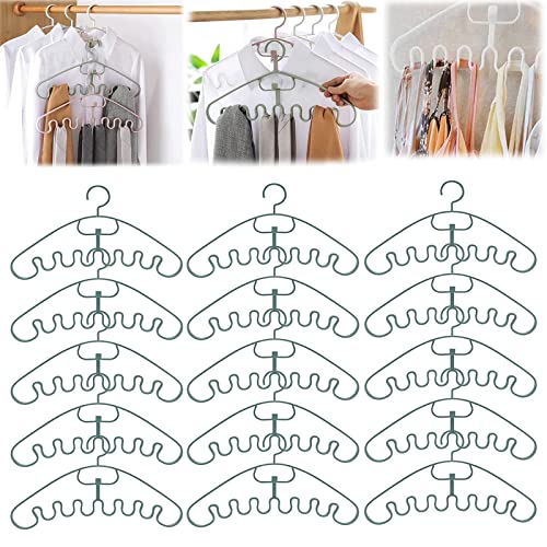 FETNHU Wave Pattern Hanger, Multifunctional Magic Wave Pattern Stackable Hanger, 8 Slots Non Slip Stackable Space Saver Closet Organization Hangers for Bra Top Camisole (Green,15PCS)