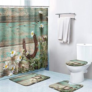 britimes 4 piece shower curtain sets, western rustic with non-slip rugs, toilet lid cover and bath mat, durable and waterproof, for bathroom decor set, 72" x 72"