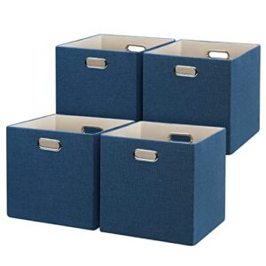 3x thicker cube storage bins fabric storage cubes, 13 inch posprica collapsible cubby storage bins for cube organizer, decorative storage boxes for shelf closet organizer nursery toy storage（navy)