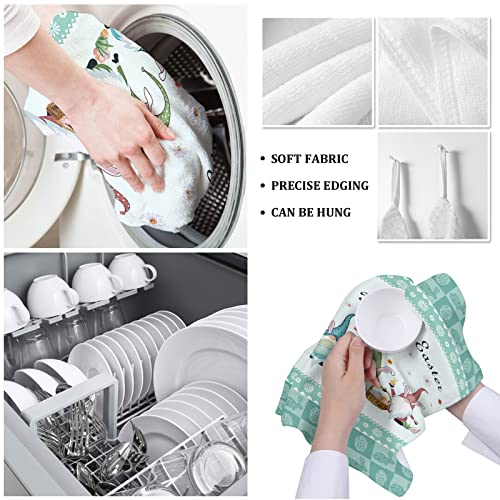 Beisseid Easter Day Kitchen Towels Bunny Ears Gnomes Dish Cloth Fingertip Bath Towels Easter Egg Check Plaid Floral Hand Drying Soft Cotton Tea Towel Set, 18x28in 2PCS