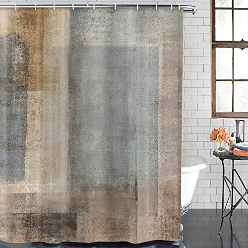 ArtSocket 4 Pcs Shower Curtain Set Beige Grey Abstract Painting Brown with Non-Slip Rugs Toilet Lid Cover and Bath Mat Bathroom Decor Set 72" x 72"