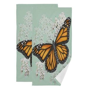 Hand Towels,2 Pack Monarch Butterfly Illustration Drawn in Pen with Digital Color Soft Luxury Towel for Bathroom Kitchen, Beach