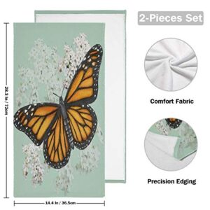 Hand Towels,2 Pack Monarch Butterfly Illustration Drawn in Pen with Digital Color Soft Luxury Towel for Bathroom Kitchen, Beach