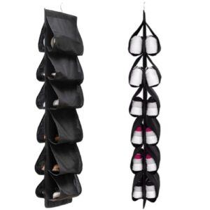 han sheng 2 pcs 12 pockets hanging shoes organizer clothes closet organizers foldable bags hanging organizer shoes storage shoes protector storage bag with hanger (black)