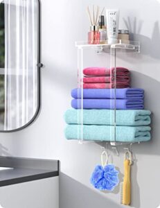 npplus towel racks for bathroom,acrylic clear towel rack holder wall mounted, towel storage organizer, bath towel holder for folded large towel washcloths, small rolled towels, hand towels