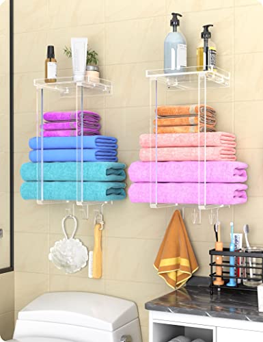 NPPLUS Towel Racks for Bathroom,Acrylic Clear Towel Rack Holder Wall Mounted, Towel Storage Organizer, Bath Towel Holder for Folded Large Towel Washcloths, Small Rolled Towels, Hand Towels