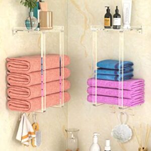 NPPLUS Towel Racks for Bathroom,Acrylic Clear Towel Rack Holder Wall Mounted, Towel Storage Organizer, Bath Towel Holder for Folded Large Towel Washcloths, Small Rolled Towels, Hand Towels